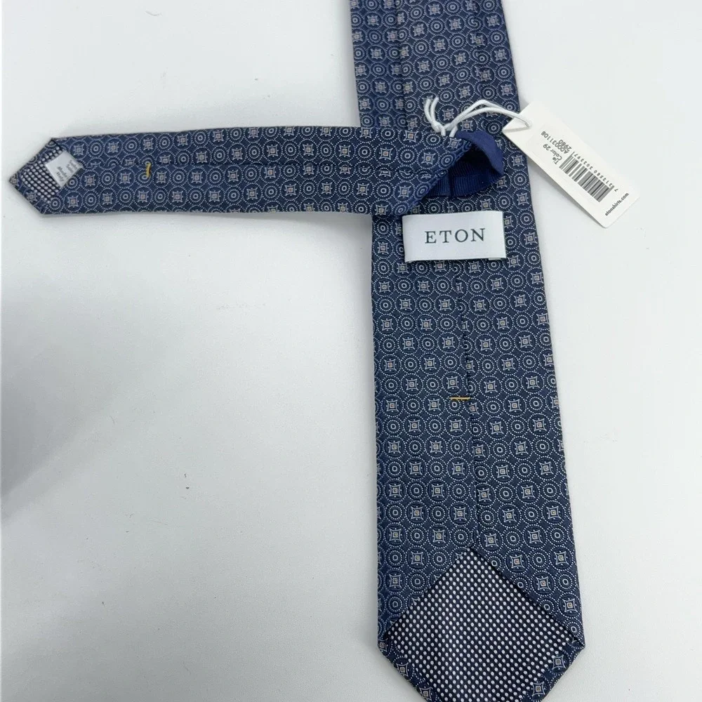 Eton‎ Silk Tie Mens Blue Geometric Medallion Necktie Made In Italy Luxury NWT